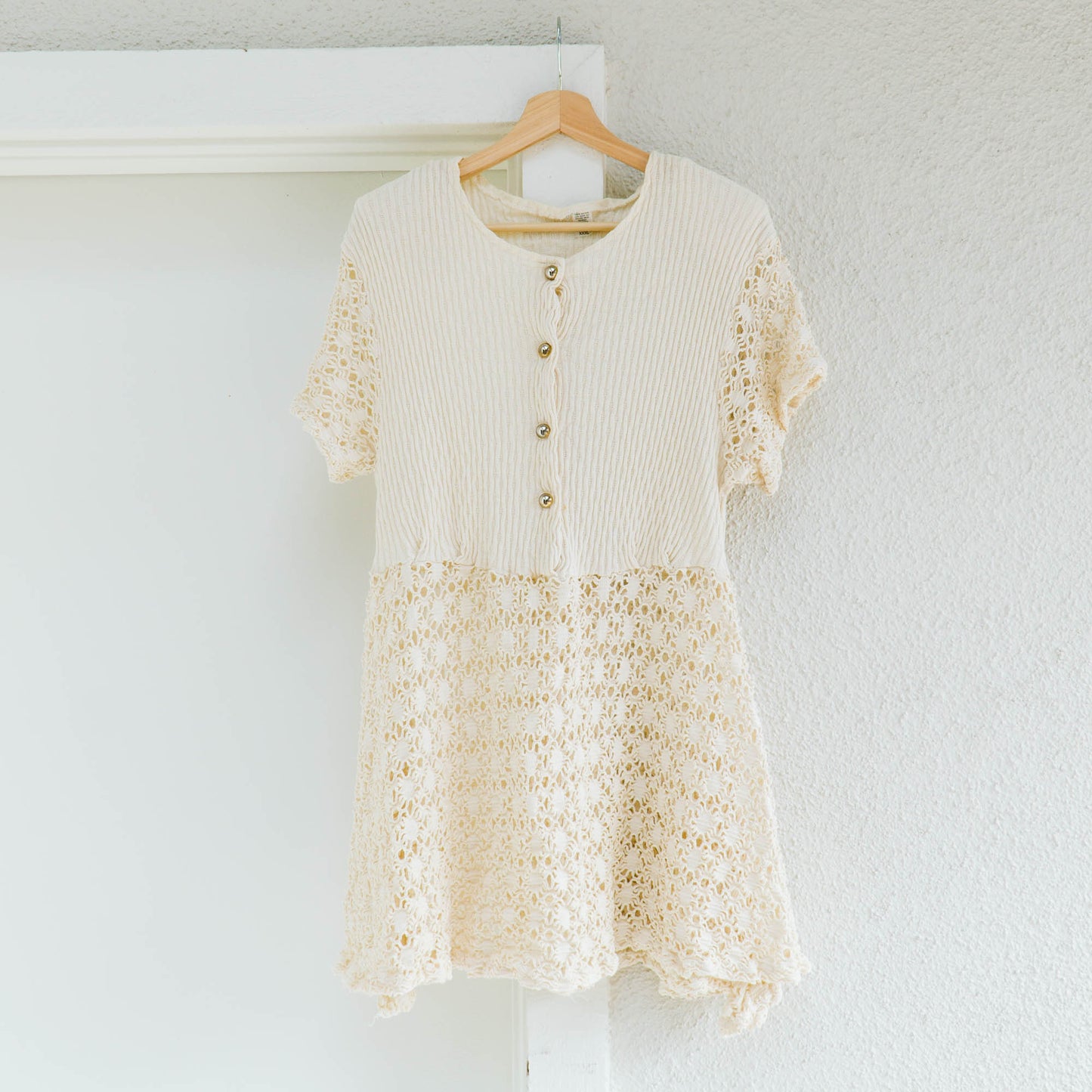 80's Open Lace Cream Dress | XL-XXL