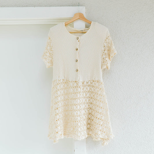 80's Open Lace Cream Dress | XL-XXL