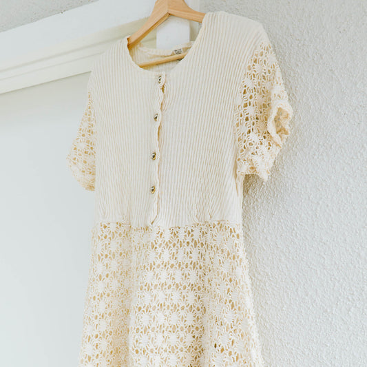 80's Open Lace Cream Dress | XL-XXL