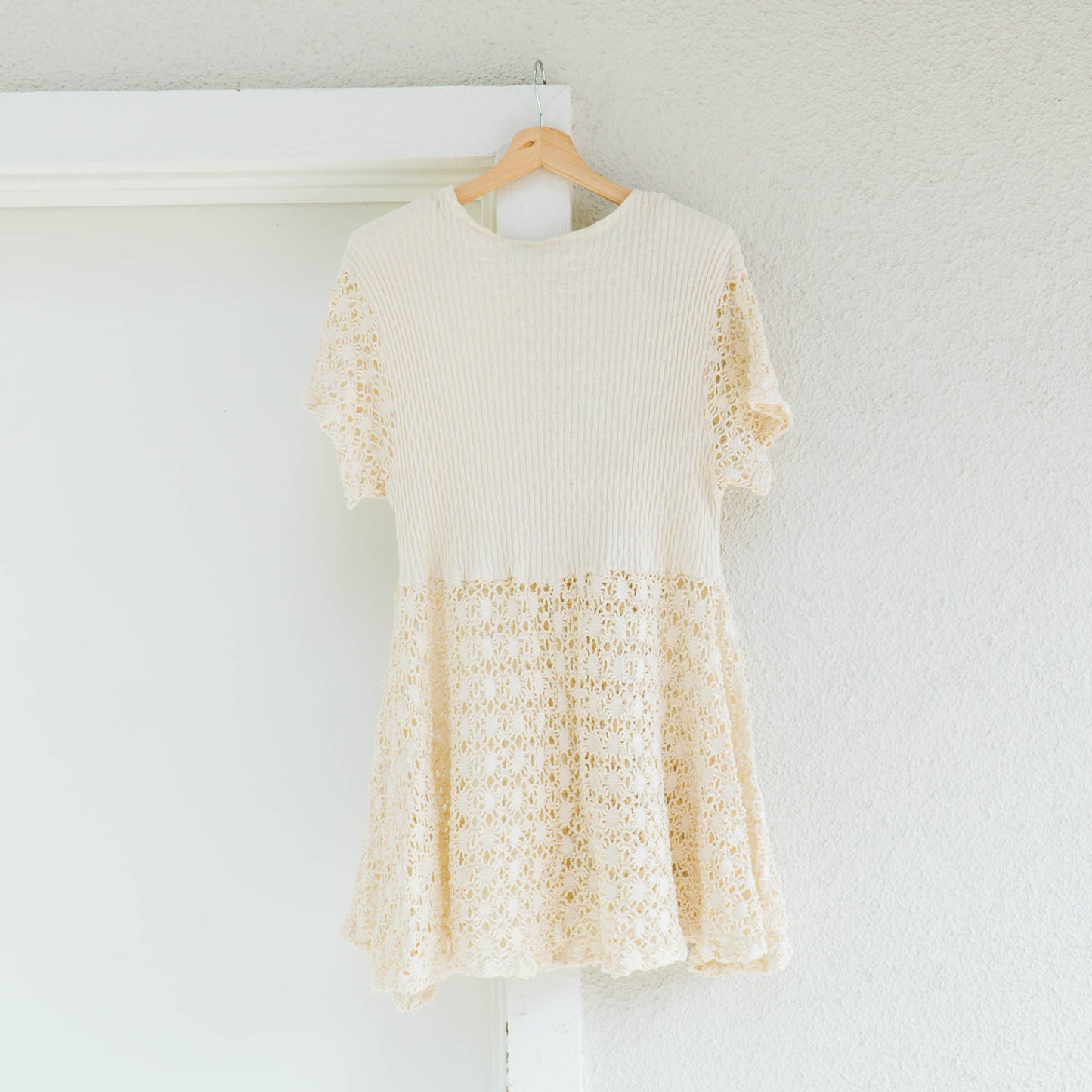 80's Open Lace Cream Dress | XL-XXL