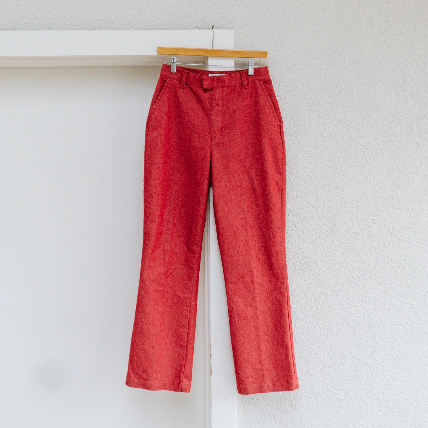 Red High Rise Denim Trousers | S/M