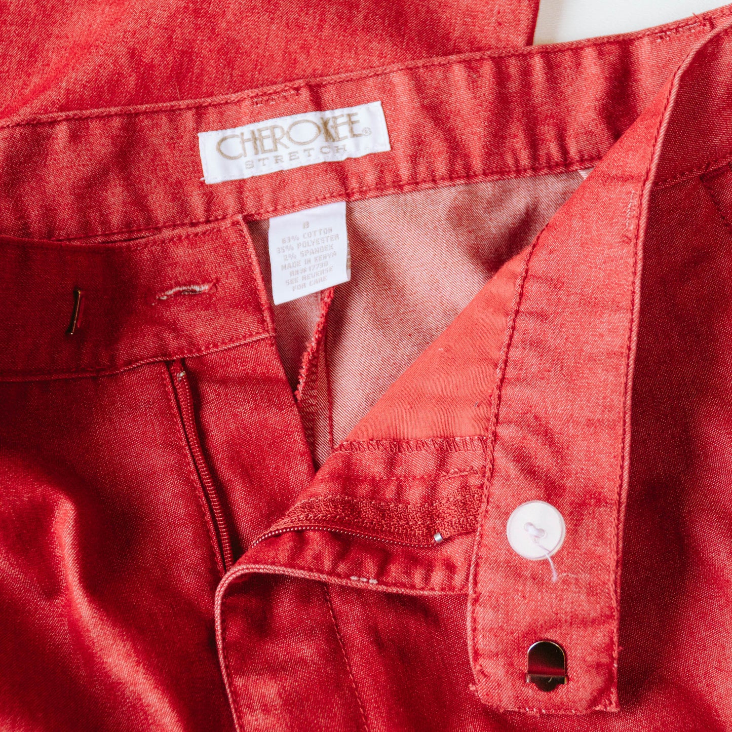 Red High Rise Denim Trousers | S/M